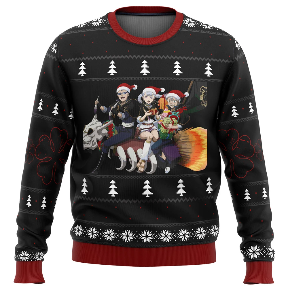 Black Clover Bulls Ugly Christmas Sweater Christmas Gift Santa Claus Pullover Men 3D Sweatshirt And Top Autumn And Winter Clothi