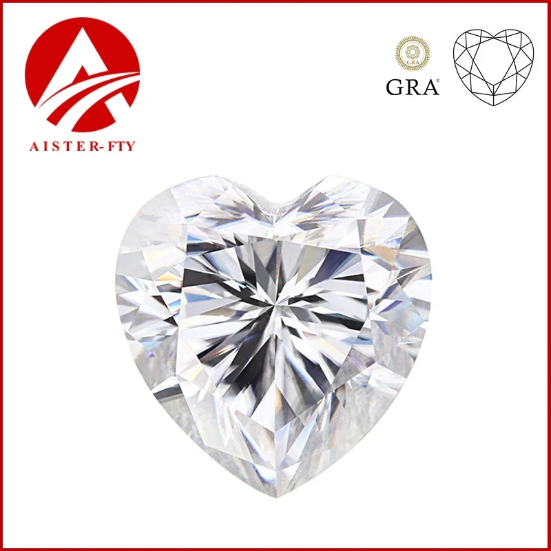 

D Color Heart Shape Moissanite Stone with Certificate Report 0.5-5.0ct VVS1 Pass Diamond Tester Lab Grown Diamond for Charms