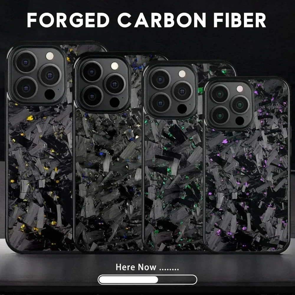 

New Real Forged Carbon Fiber 100% Phone Case For IPhone 16 15 14 13 12 11 Pro Max Magsafe Glossy Film Hard PC Cover