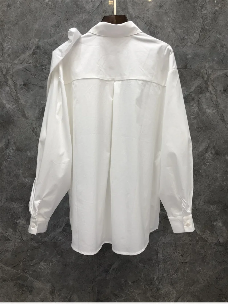 Bow design and patchwork white shirt, European style new mid length top for spring/summer 2024