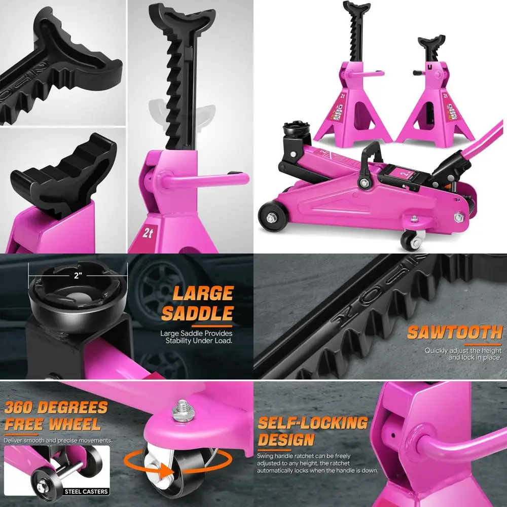 مجموعة عربة ورافعة أرضية هيدروليكية مدمجة بطول 2 طن مع حامل سقاطة باللون الأرجواني، PM-TOL-FJ3P-PR #1