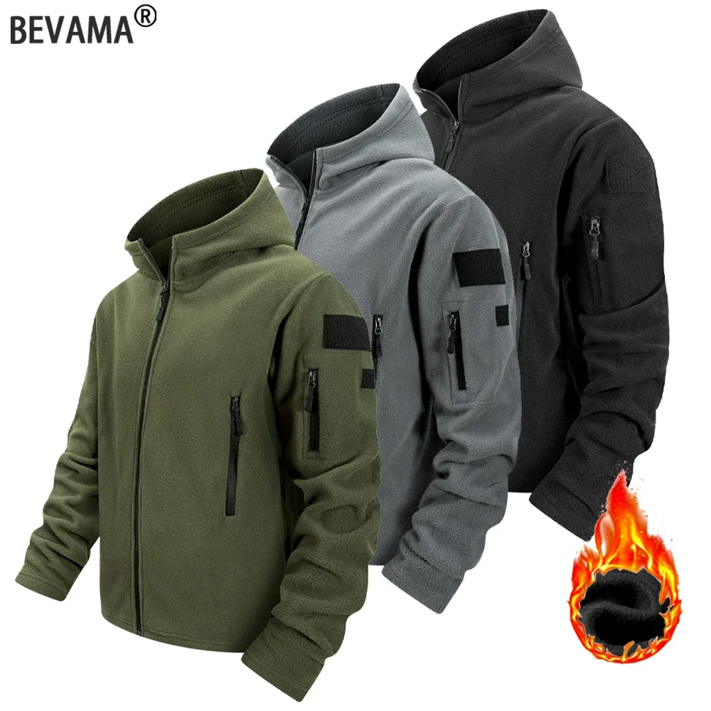 Men's Tactical Fleece Jacket Full Zip Hooded Coat Warm Casual Hoodies Camping Hiking Running Jogger Sports Jacket Men Streetwear