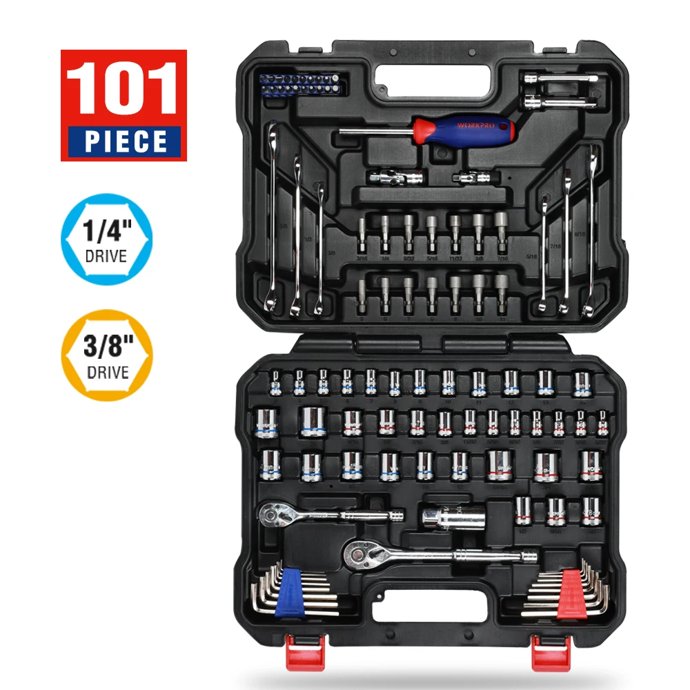 WORKPRO 101-408PC 홈 수리 도구 세트 금속 도구 상자 세트 핸드 툴 홈 도구 키트 전문 자동차 수리 도구 키트