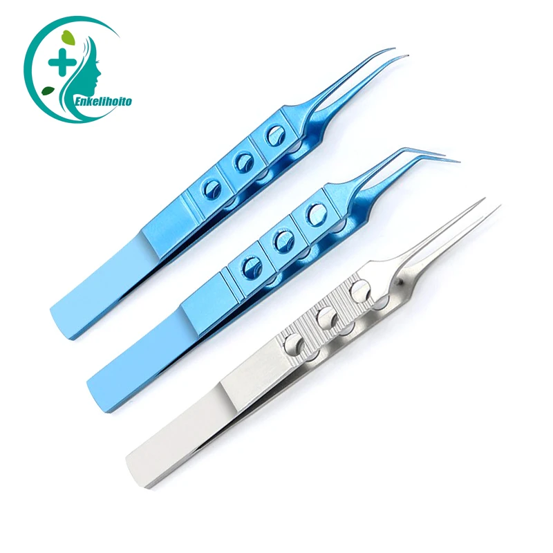 11cm Ophthalmic tweezers cosmetic eyelid with teeth platform tweezers with hooks right angle bend with hooks micro tweezers 1pcs