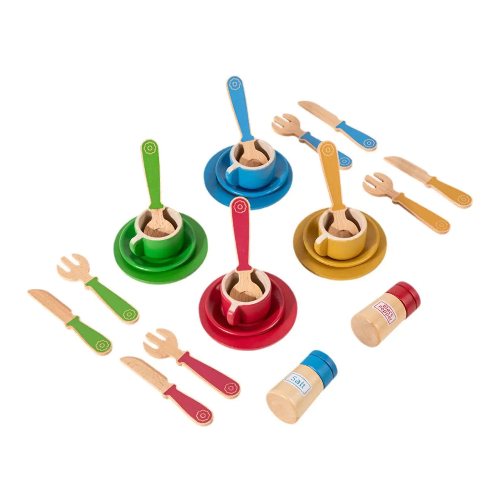 Wooden Play Dishes and Plates Role Play Pretend Play Creative Cooking Toys for Children Boys Girls 3 4 5 Year Old Birthday Gift