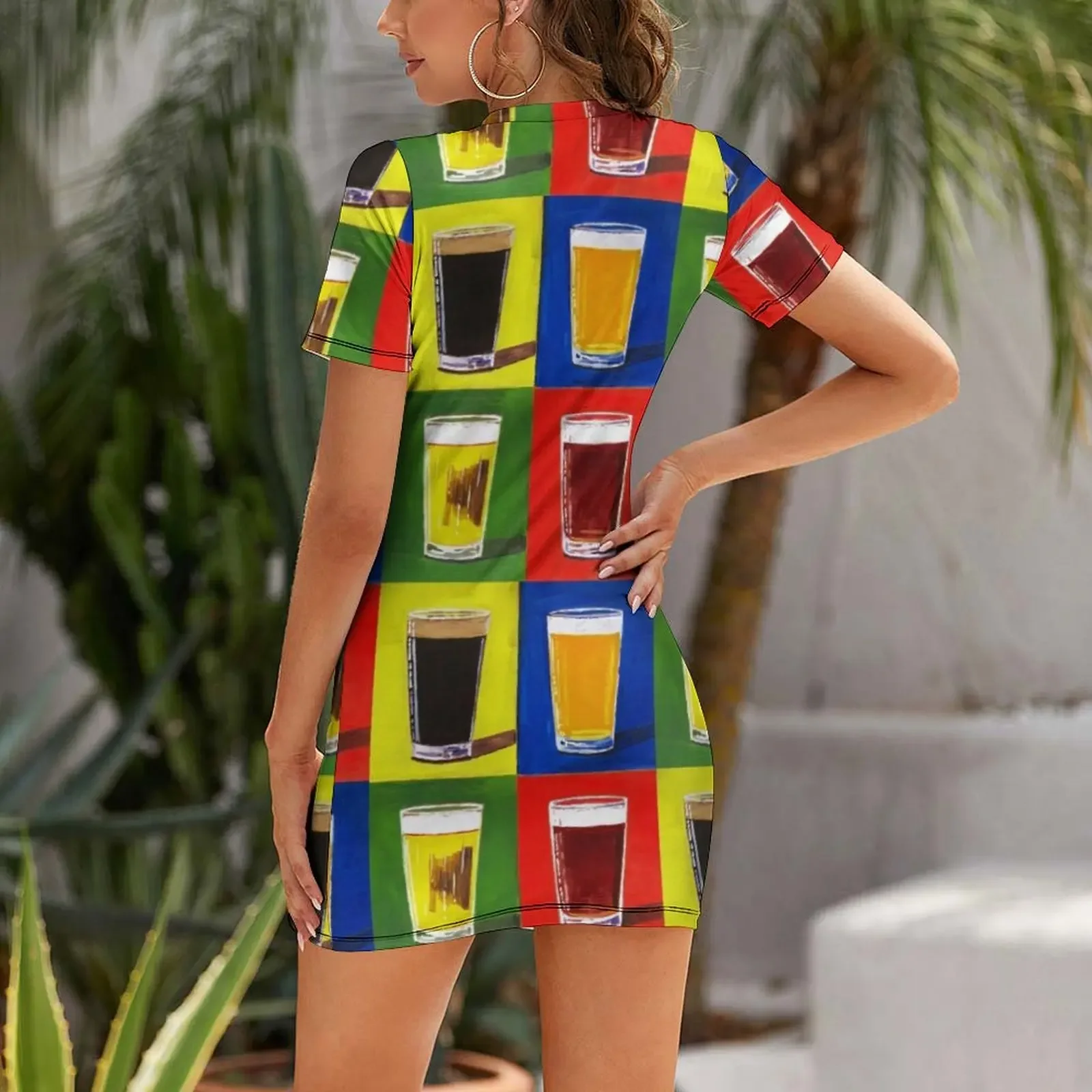 ชุดเดรสแขนสั้นลายแอนดี้ วอร์ฮอล ลายแก้วเบียร์ สำหรับงานพรอม งานเทศกาล งานปาร์ตี้กลางคืน งานแต่งงาน ชุดราตรีสำหรับผู้หญิง