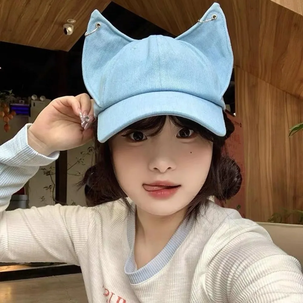

Korean Cute Cat Ears Baseball Cap Sunscreen Outdoor Women Peaked Cap Y2k Casual Sun Hat Girl