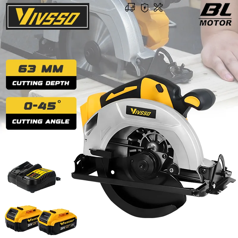 

VIVSSO Circular Electric Saw 7in Brushless 45°Adjustable Cutting Depth Cordlesscarpentry Power Tool For Dewalt 20V Battery Pins