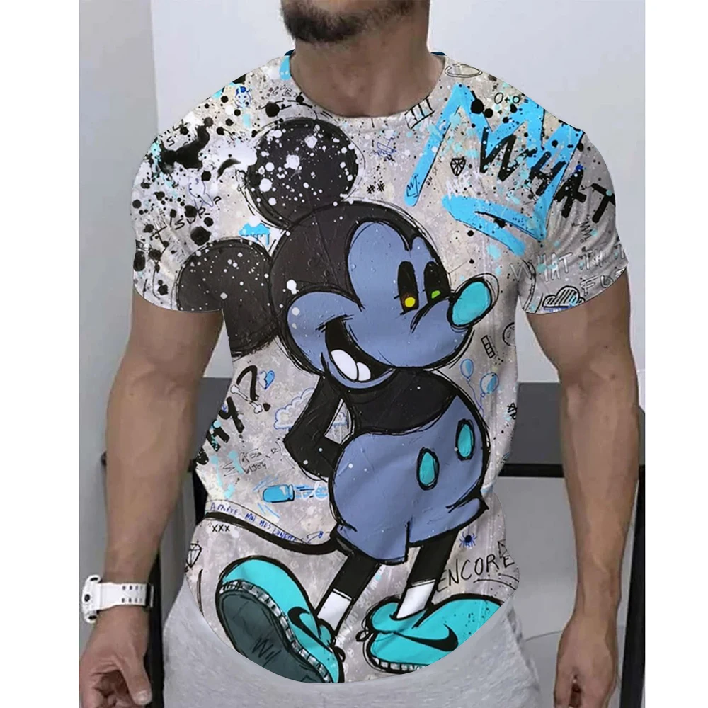 

Футболка с 3D принтом Disney с Микки Маусом, уличная мужская мода, Harajuku, повседневная футболка больших размеров с короткими рукавами, футболка
