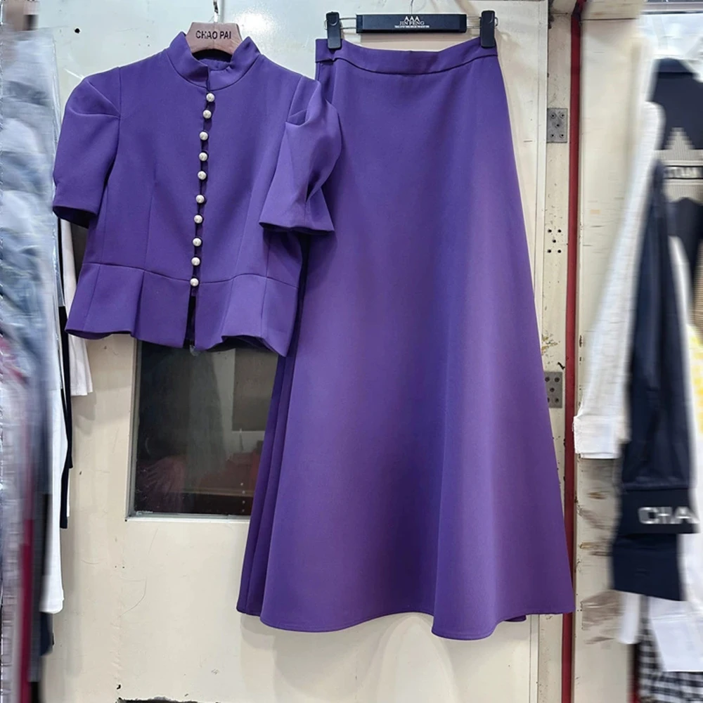 

Французский нишевый легкий роскошный высококачественный топ с пышными рукавами и жемчугом + комплект юбки А-силуэта-GZXX405