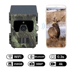 New Solar Charging Hunting Trail Camera WiFi600Pro Bluetooth WiFi Outdoor Surveillance Camera 4K 36MP APP Online Video Viewing