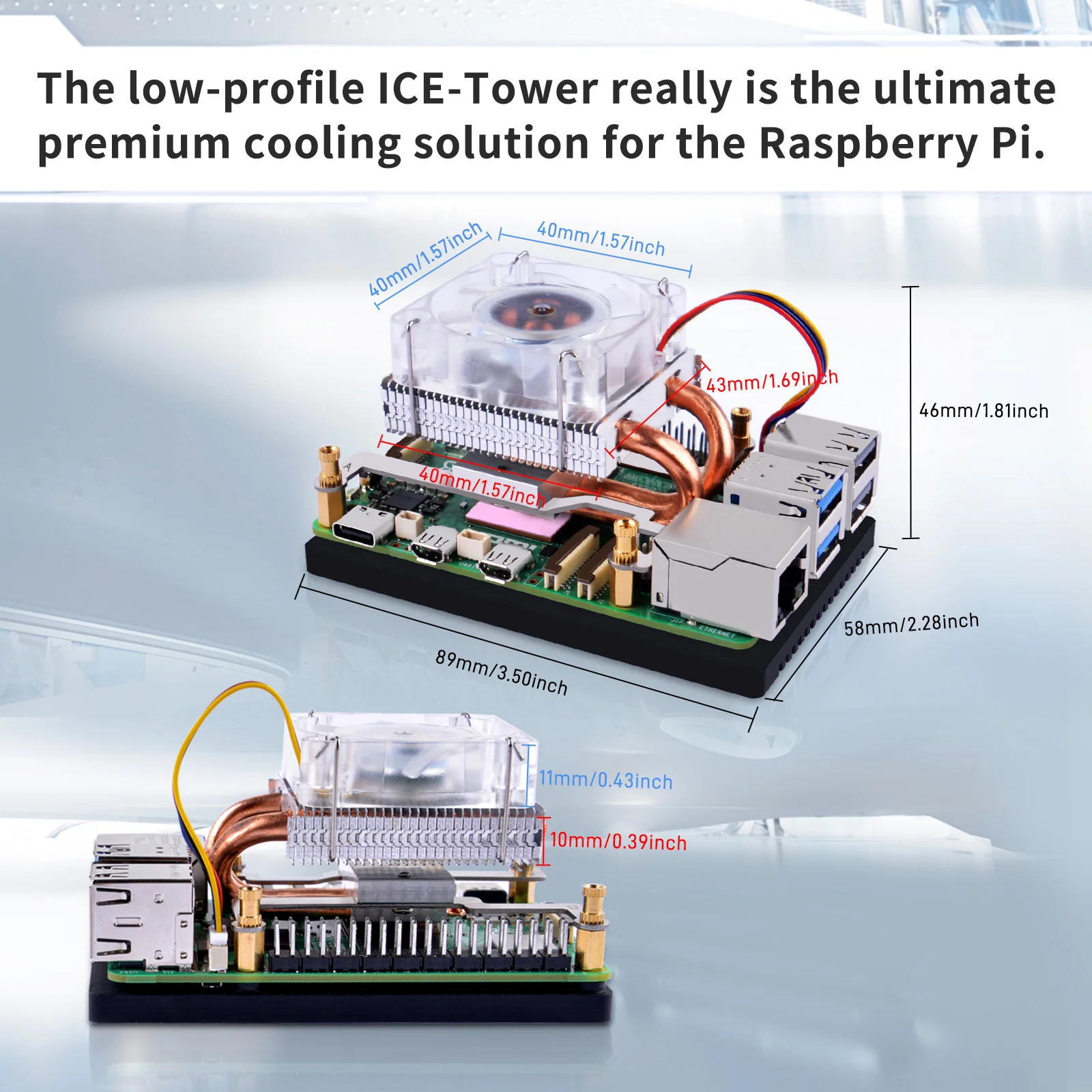 Raspberry Pi 5 Ice Tower CPU ventola di raffreddamento RGB LED Light tubo di rame aletta in alluminio 5mm tipo a basso profilo per RPI 5