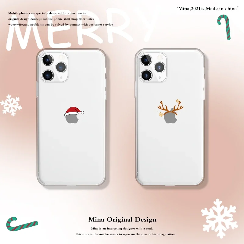 Christmas Cartoon New Year Gift Phone Case for IPhone 13 12 X XR XSMAX Soft Capa for IPhone 15 Pro Max 11 7 8 14Plus Clear Cover