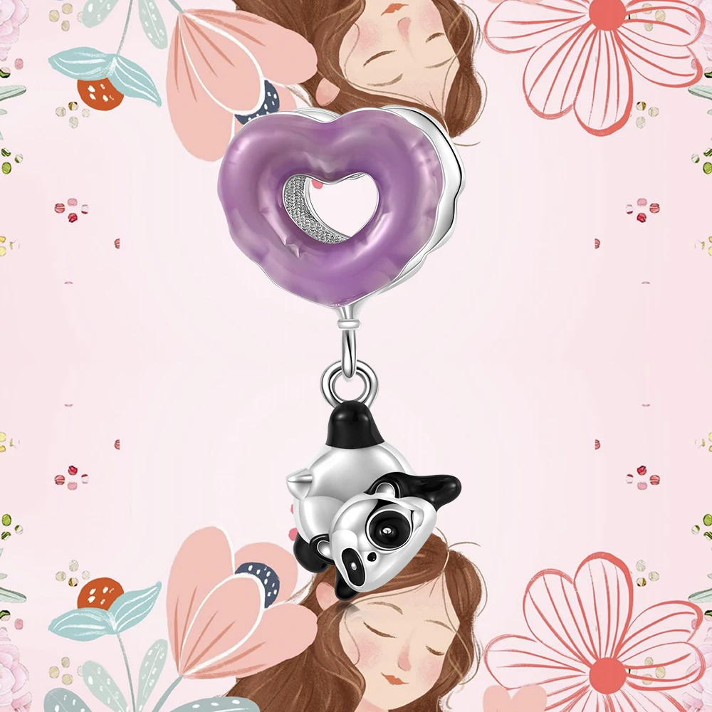 925 Sterling Silver Color Romantic Heart Balloon Pendant Panda Doll Bead Charms for Bracelets Necklace Birthday Jewelry Gifts