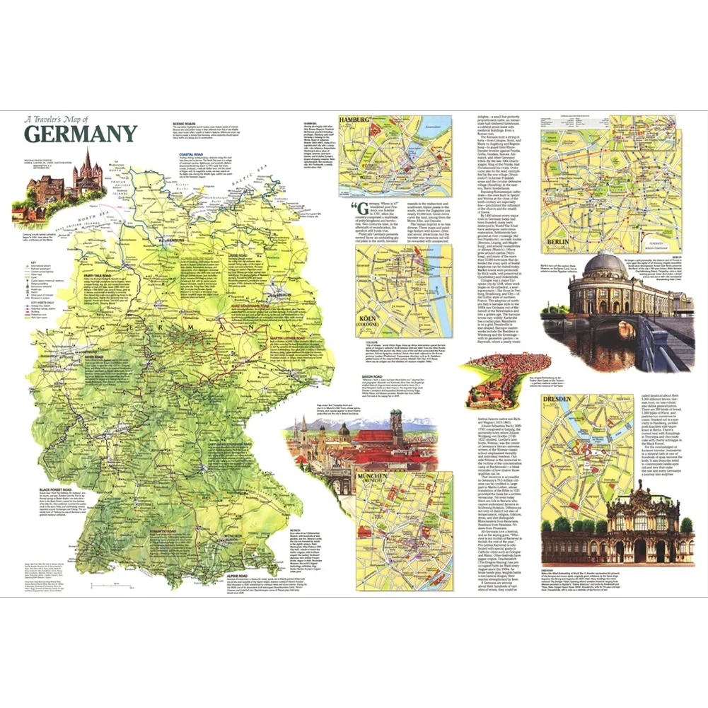 Vintage Retro เยอรมัน Traveler แผนที่โปสเตอร์ไม่ทอสเปรย์พื้นหลังผ้าศิลปะผนังพิมพ์สําหรับห้องนั่งเล่นตกแต่งบ้าน