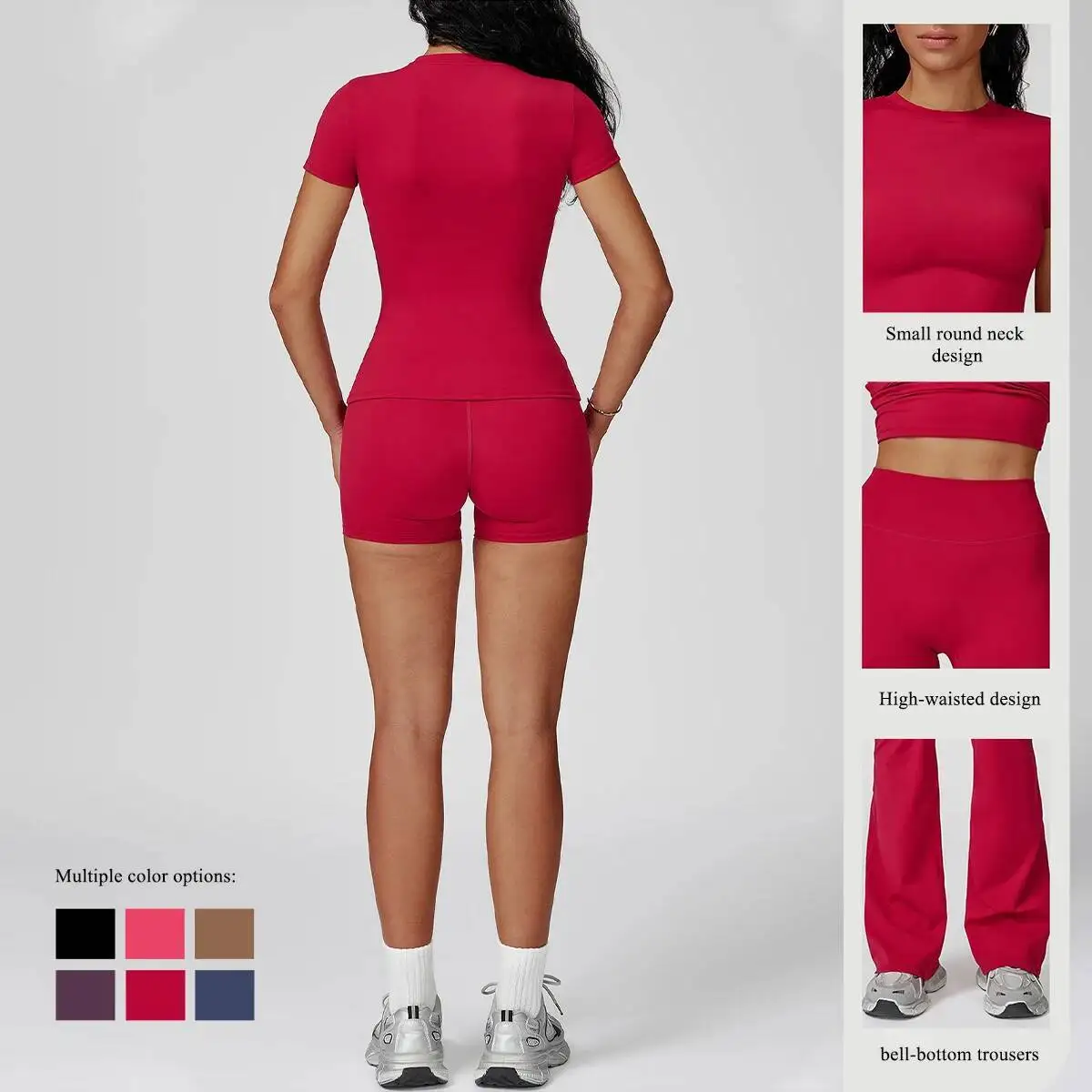 

Women Piece Sport Set Gym Sportswear Workout Short Sleeves Female Push Up Yoga Pants Running Fiess Clothing