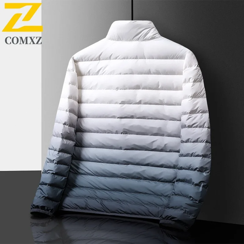 COMXZ Parker Coat Gradient Versatile Slim Fit Coldproof  Skiing Winter Jacket Travel Loose High-Quality Down Jacket Men Clothing