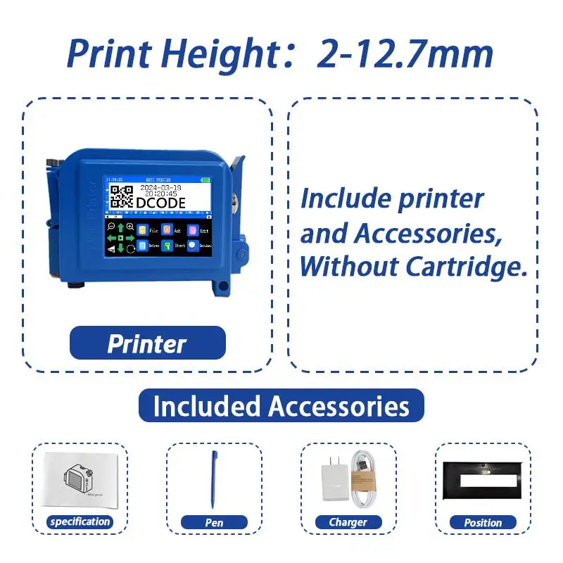 New! DC11 12.7/25.4mm Portable Mini Printer Handheld Inkjet Printer Non-encrypted QR Barcode Image Logo Date Coding Machine