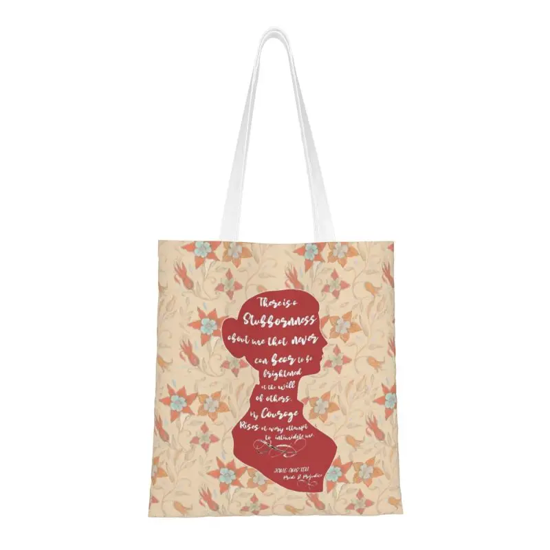 

Custom Jane Austen Pride And Prejudice Quote Canvas Shopping Bags Women Portable Groceries Tote Shopper Bags