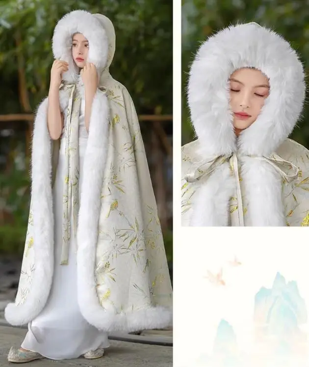 

Плащ Ханфу для девочек-феи, теплый костюм Тан, детское зимнее бархатное праздничное платье с вышивкой и плащом, китайская новогодняя одежда