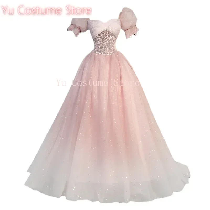 

Tulle Evening Dress Yu Costume New Sequin Fluffy Sleeve Princess Dresses Floor-Length A-line High Waist Formal Banquet Elegant