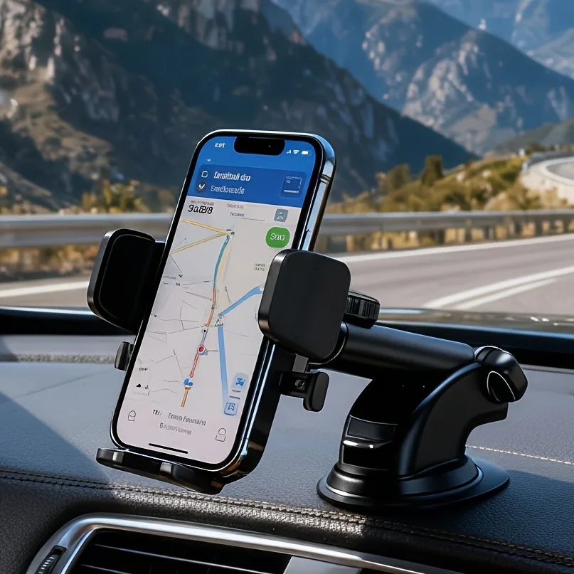 Car Dashboard Phone Holder Powerful Suction Cup Upgraded Triangle Lock Extendable Long Arm 360° Rotation Universal Smartphones