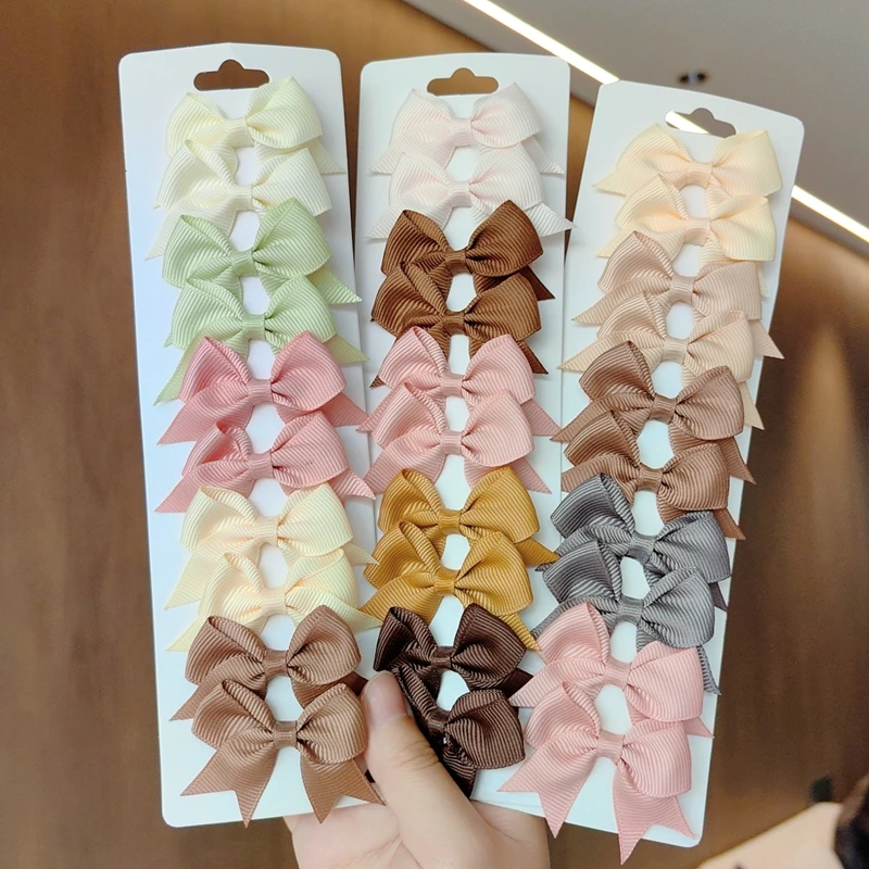 10Pcs/set Solid BB Hair Clips For Cute Girls Ribbon Bowknots Boutique Barrettes Hairpins Headwear Kids Hair Accessories Gifts