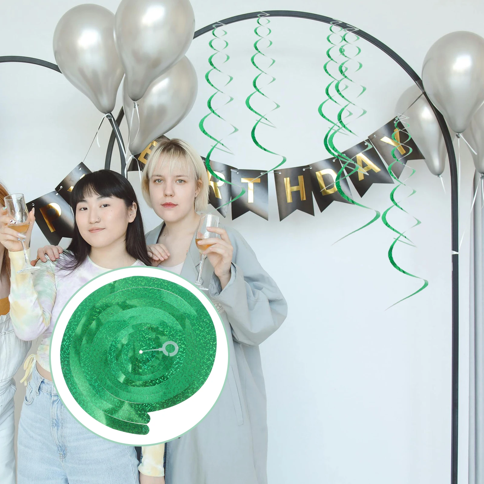 

6pcs Spiral Hanging Decorations Holographic Double Streamers For Ceiling Door Wedding Birthday Graduation Party Decoration