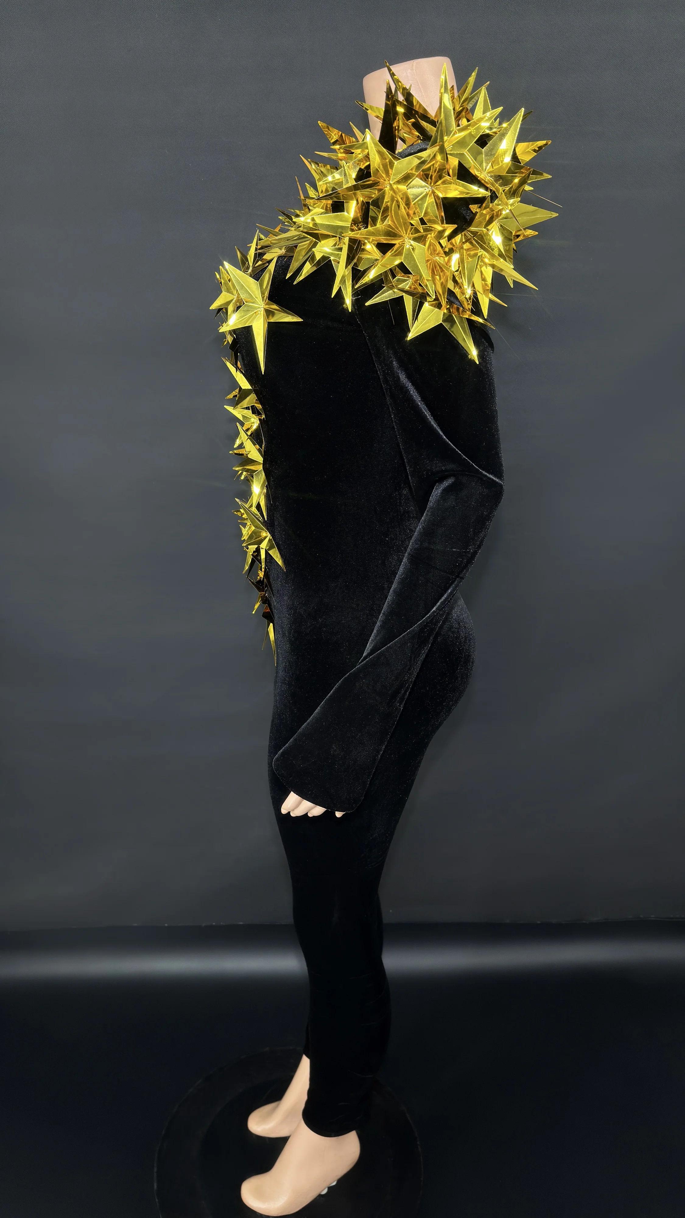 Mais novo brilhante ouro strass preto veludo manga longa macacão feminino festa à noite clube gala anfitriões boate bar trajes de palco