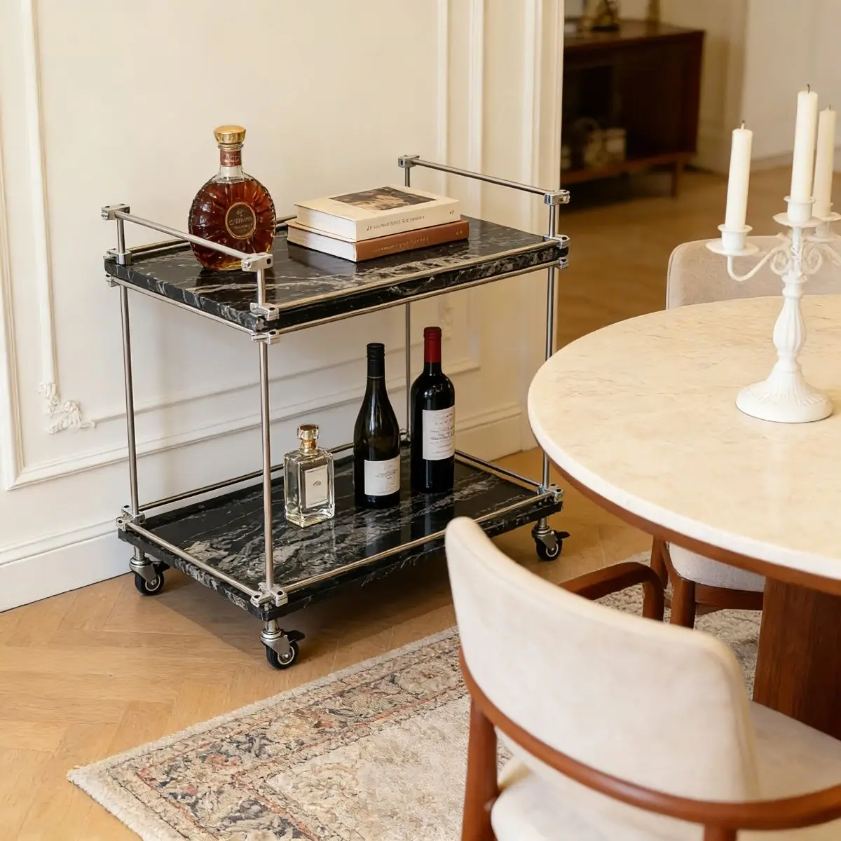 Marble shelf, optical axis trolley, simple sofa side, multi-layer storage display stand, mobile side