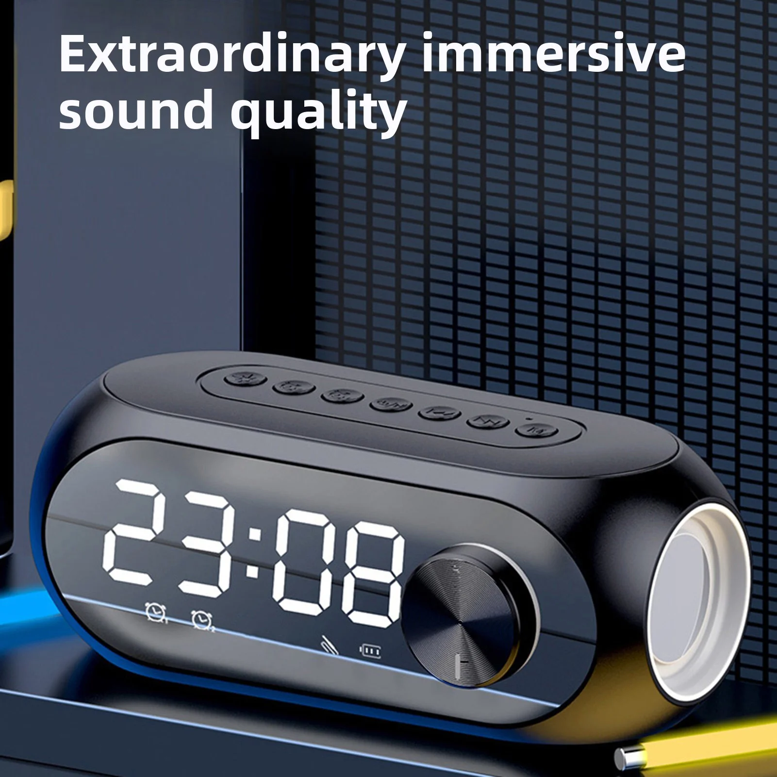 Mirror Alarm Clock Bluetooth Speaker FM Radio LED Colorful Light Digital Dual Alarm Clock for Bedroom Office Hands Free Calls