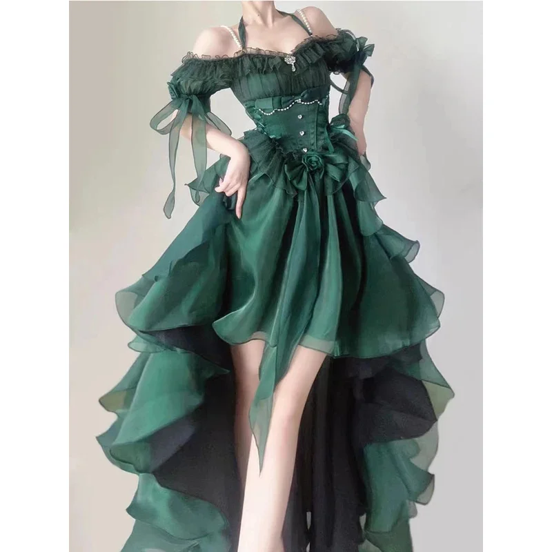 Green Flower wedding dress lolita dress op dress Lolita heavy industry Trail puffy princess dress