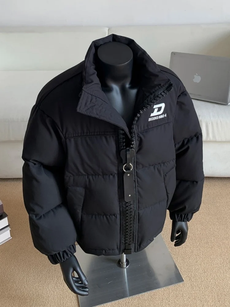 

Мужская утепленная хлопковая куртка с большим воротником-стойкой на молнии, зимнее теплое пальто, молодежная повседневная модная свободная куртка из полиэстера