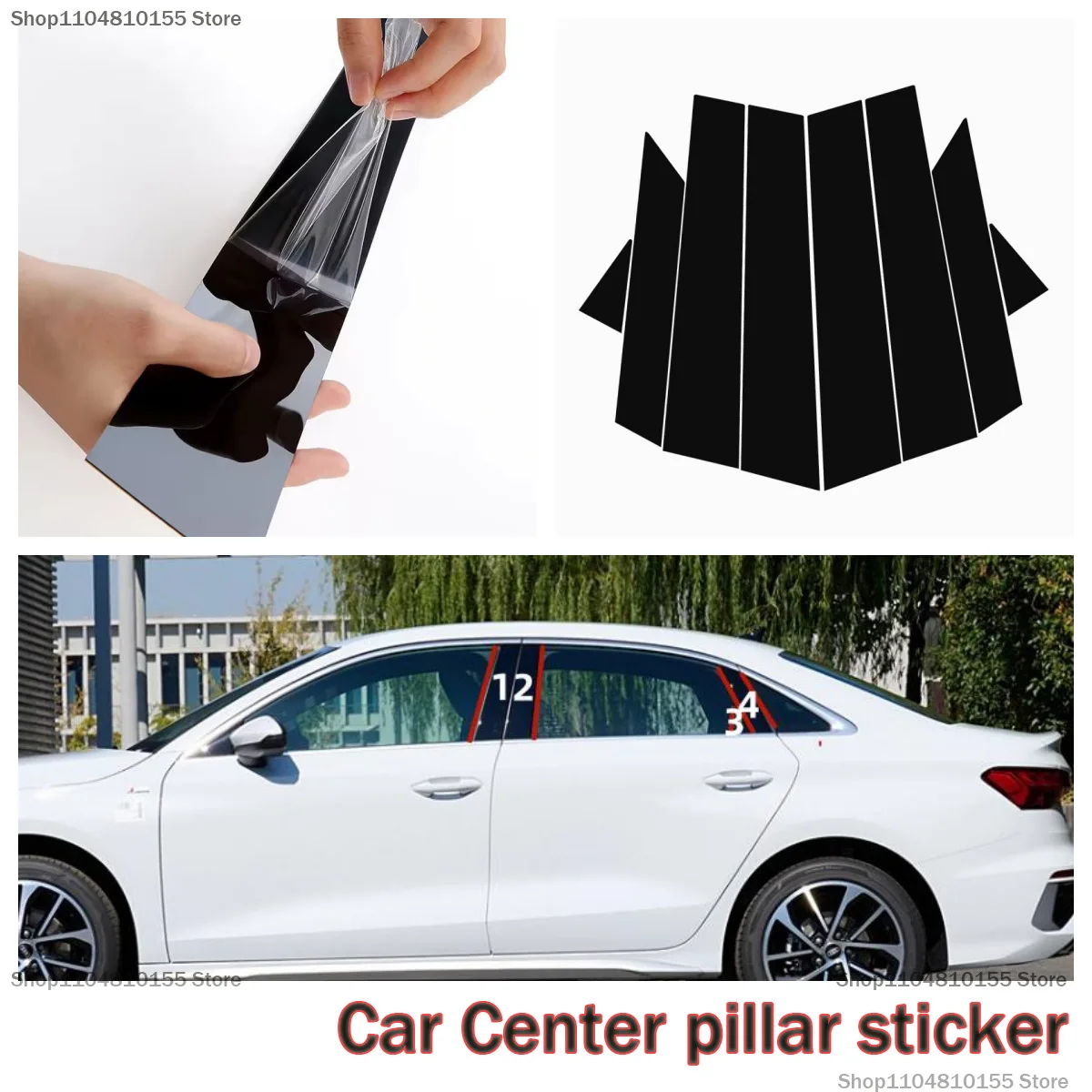 

For Audi A3 A4L/S4 A6L/RS6/A8L window decoration side door frame bright black center pillar sticker