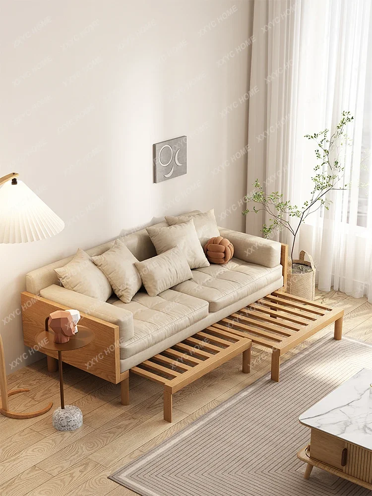

Retractable Folding Bed Dual-Purpose Sofa Bed Living Room Solid Wood Sofa