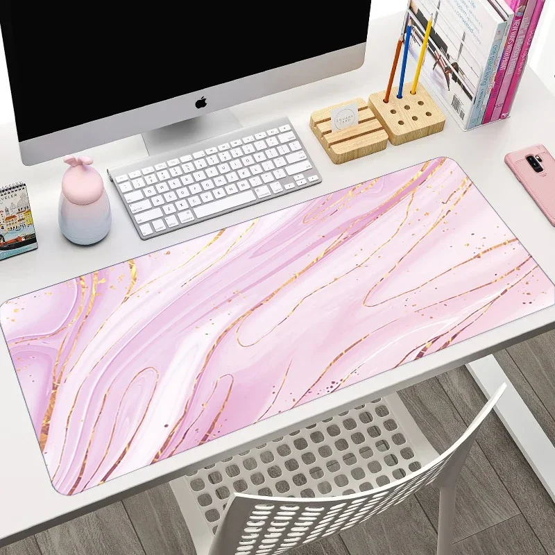 

New Pink Marble Mouse Pad Large Computer Office Game Table Mats XXL 90x40cm Rubber Anti-slip Gaming Keyboard Mat Long Desk Pads
