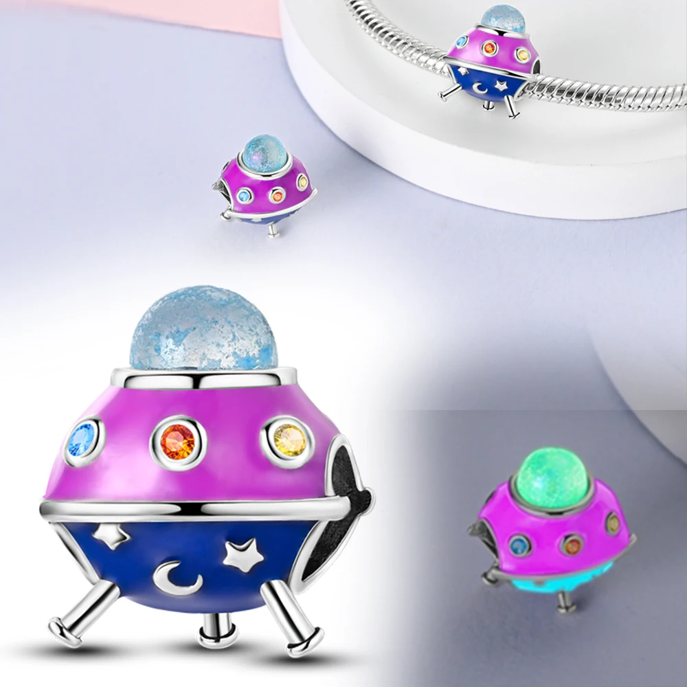 Charms Plata 925 Colorful UFO Planets, Moons, Stars, Beads Fit Original 925 Bracelets Charms for Women Jewelry DIY Making Gifts