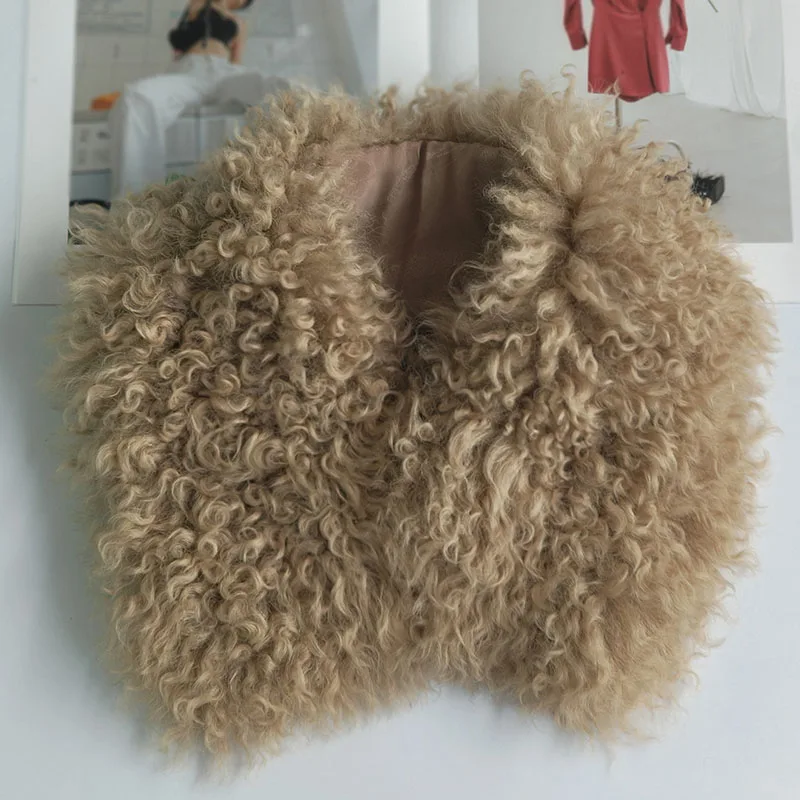 Damen Winter Echt-Lammfell-Schal Modischer Warmer Dicker Luxus Echtfell-Schal für Frauen – Detail 2