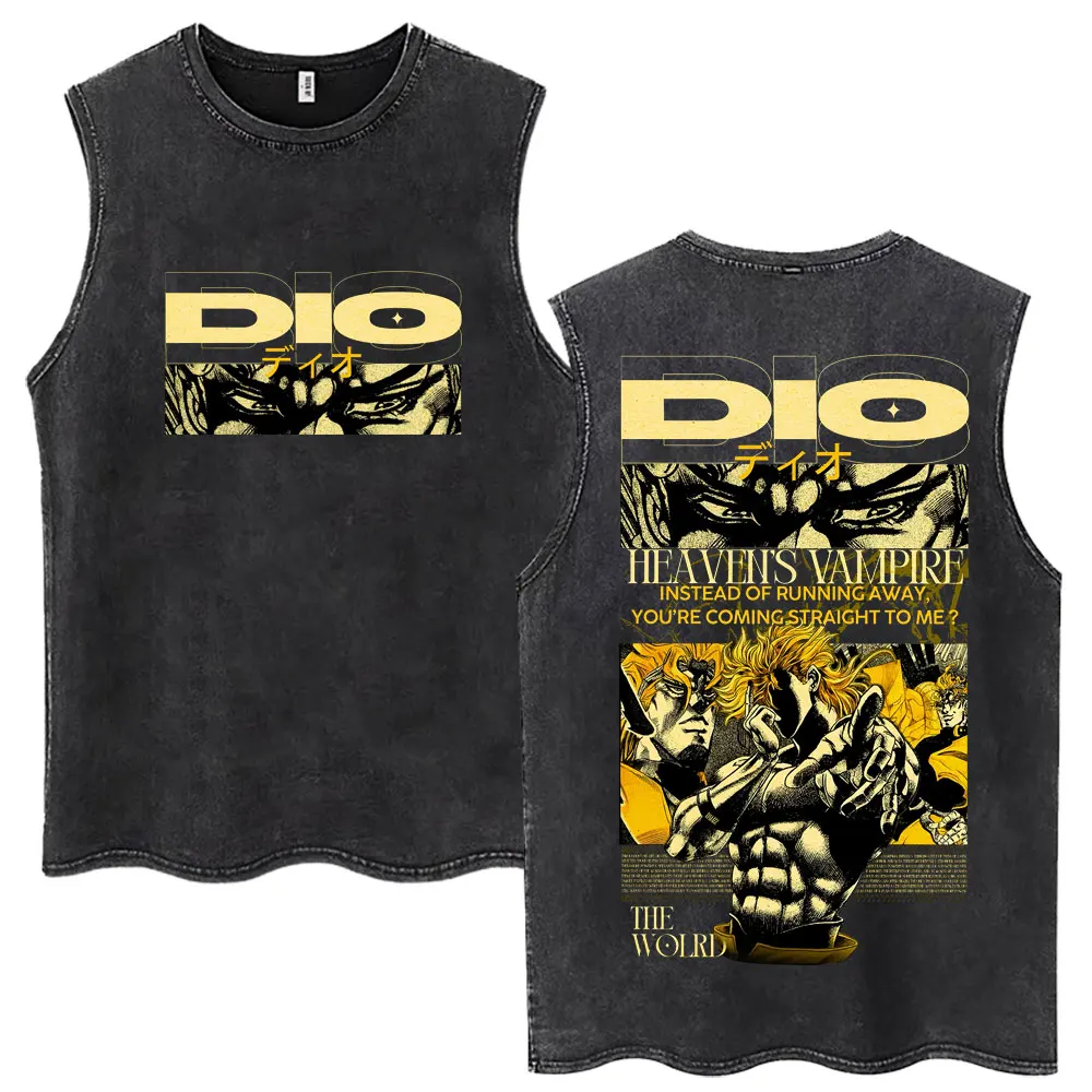 Washed Anime Jojo Bizarre Adventure Wash Tank Tops Men Women Harajuku Manga T Shirt Casual Oversized Hipster Sleeveless Vests view 4