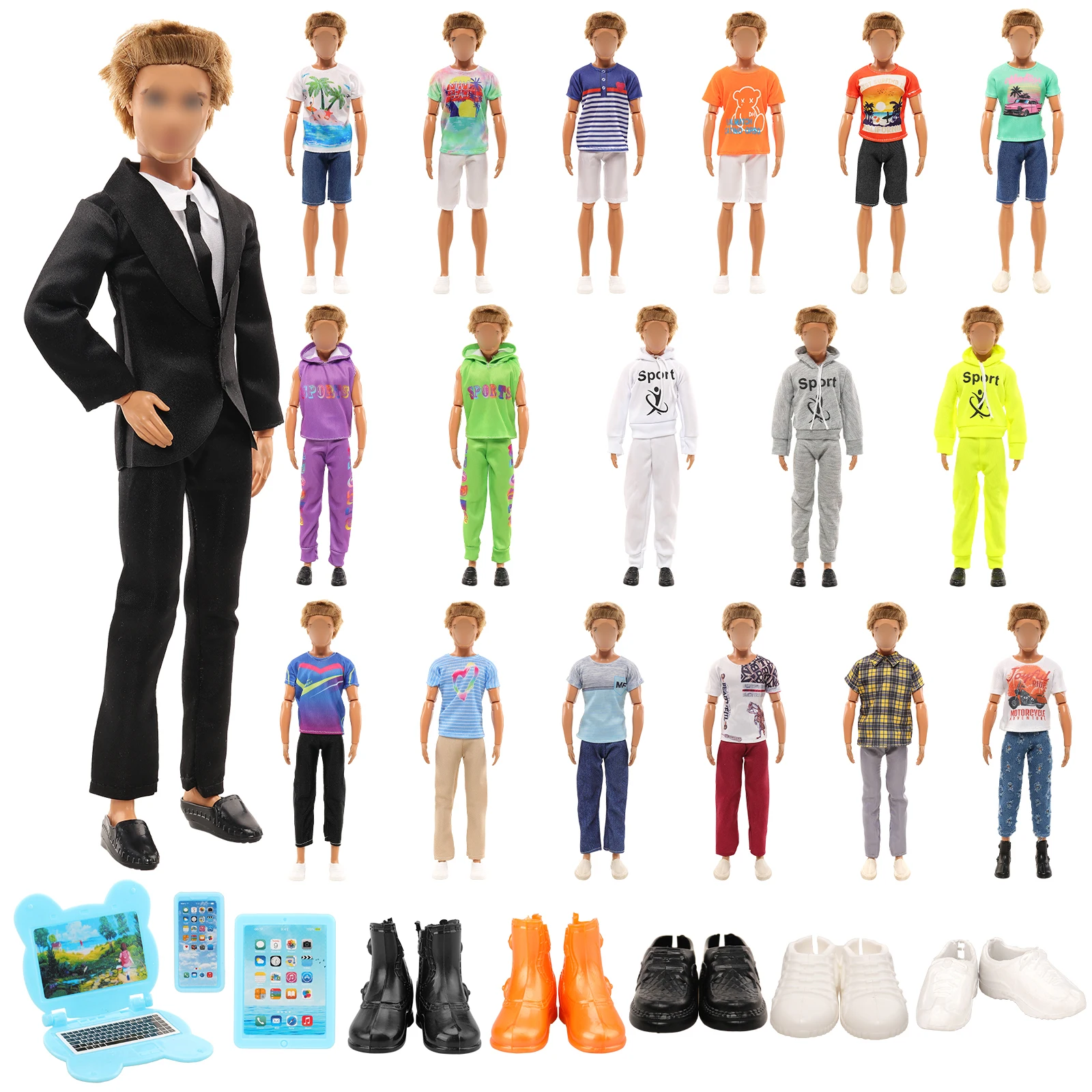 Barwa 16 Pcs 30CM For Ken Doll Fashion Clothes and Accessories=1 Suit +2 Sets of Hooded Sports Set Gift for Kids 3 to 8