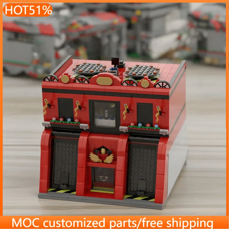 

Модульный конструктор Пожарная станция (1984 детали, открытая задняя часть) MOC, настраиваемый, креативный дизайн, DIY, игрушка-конструктор, подарок