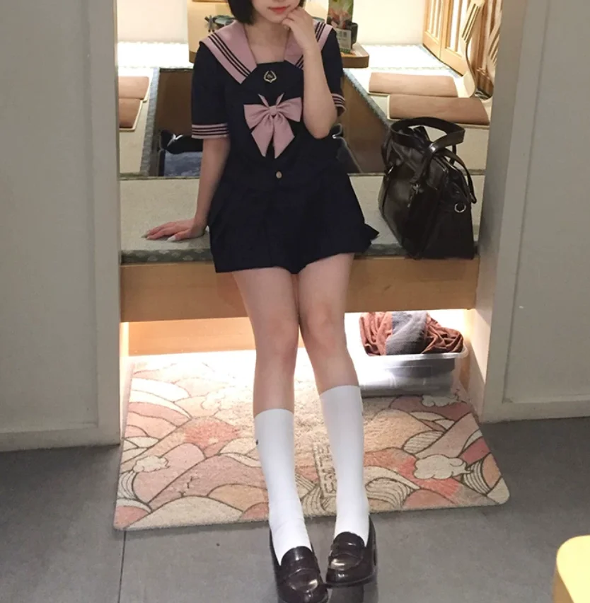 Sweet Japanese Jk Simple Short Sleeve College Age-reducing Shirt Fashion High Waist A-line Youthful Cute Pleated Skirt Sets
