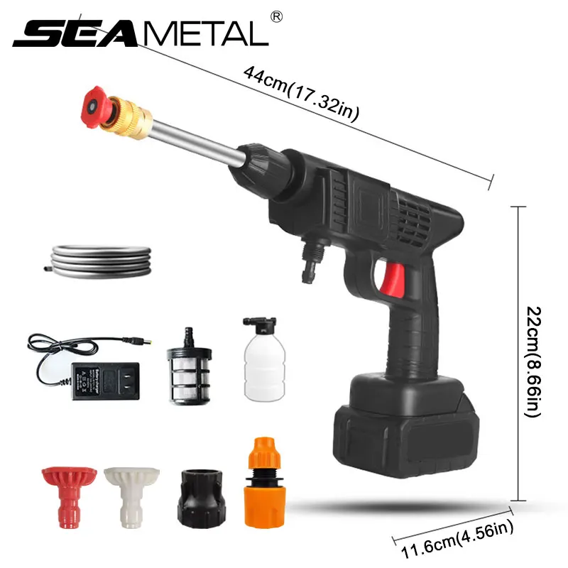 SEAMETAL 140W 60Bar Wireless High Pressure Car Wash Gun 1200mAh Foam Generator Water Gun Spray Cleaner for Car Washing Machine