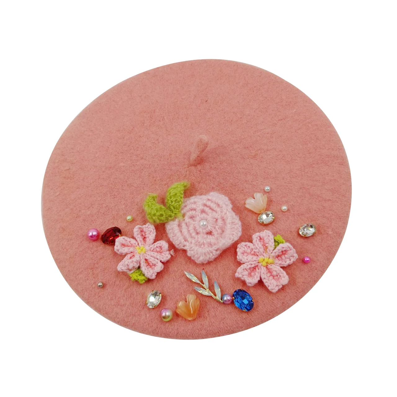 Y2k Beret Flower Pearl New Wool Woolen Peach Sweet Love Artist Hat Spring/Summer INS Funny Girl Pink Beret