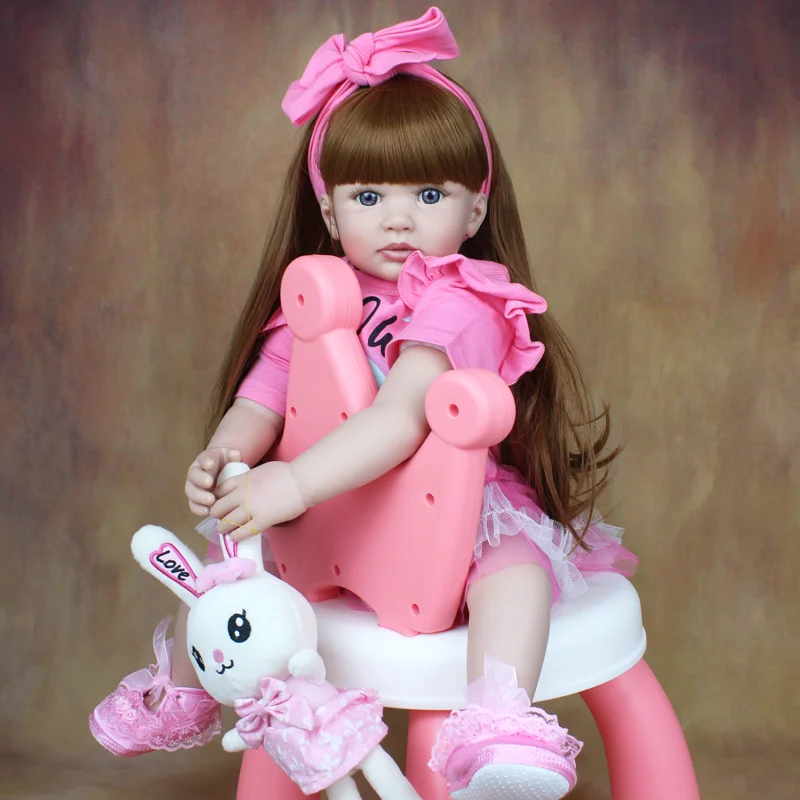 BZDOLL 60cm 24 Zoll Süße Prinzessinnen-Puppe (weiche Vinyl-Extremitäten, Stoffkörper), lebensechtes Reborn-Baby-Kunstspielzeug für Mädchen, Spielhaus, Geburtstagsgeschenk