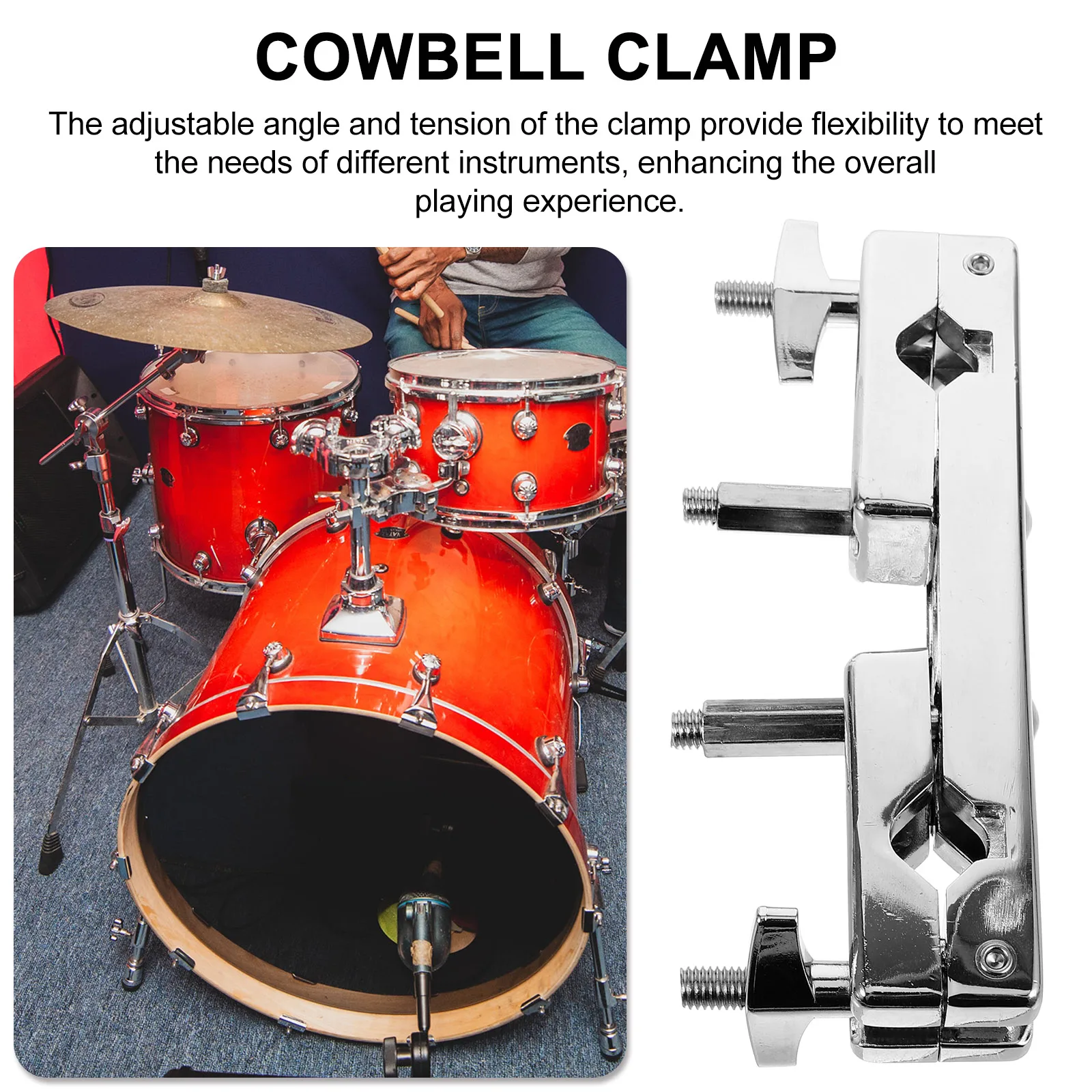 

Percussion Drum Fixture Cymbal Clamp Bracket Kit Silver Clip Cowbell Holder Extension Mount Accessories Drum Set Lightweight