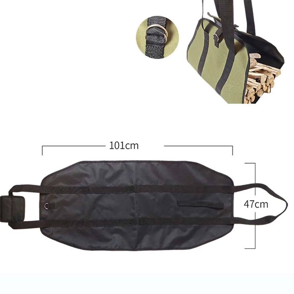 Waxed Canvas Firewood Carrier with Reinforced Stitching and Metal Loop Strap for Safe and Convenient Wood Hauling