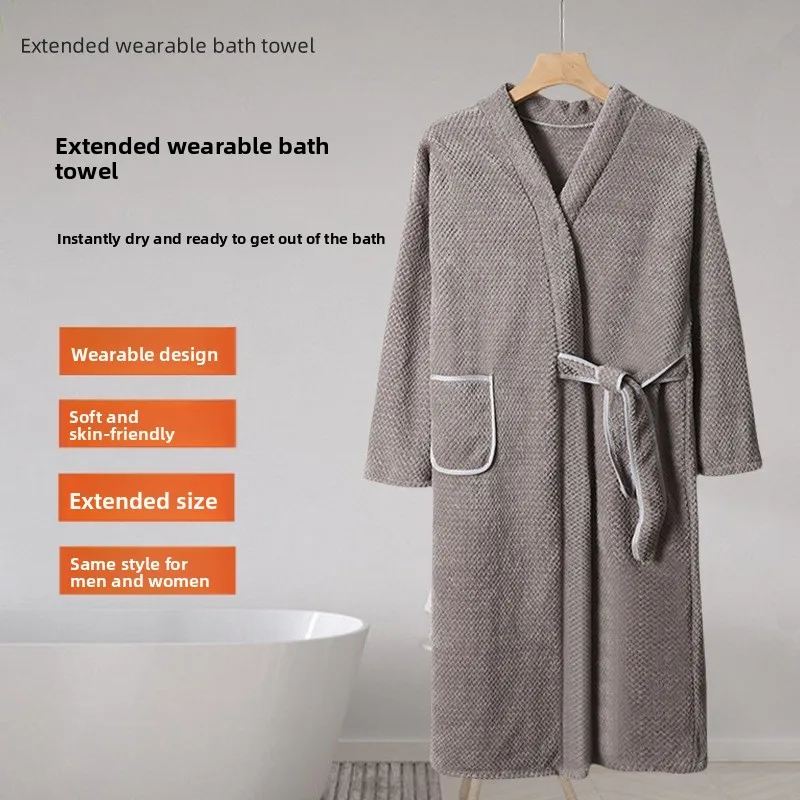 ผ้าเช็ดตัว ชุดคลุมอาบน้ำ กระโปรง ฤดูใบไม้ร่วงและฤดูหนาว สำหรับผู้ชายและผู้หญิง ผ้าขนแกะคอรัล ลายสับปะรด ลายสก็อต แขนยาว ผ้าหนา ชุดยูกาตะอาบน้ำ