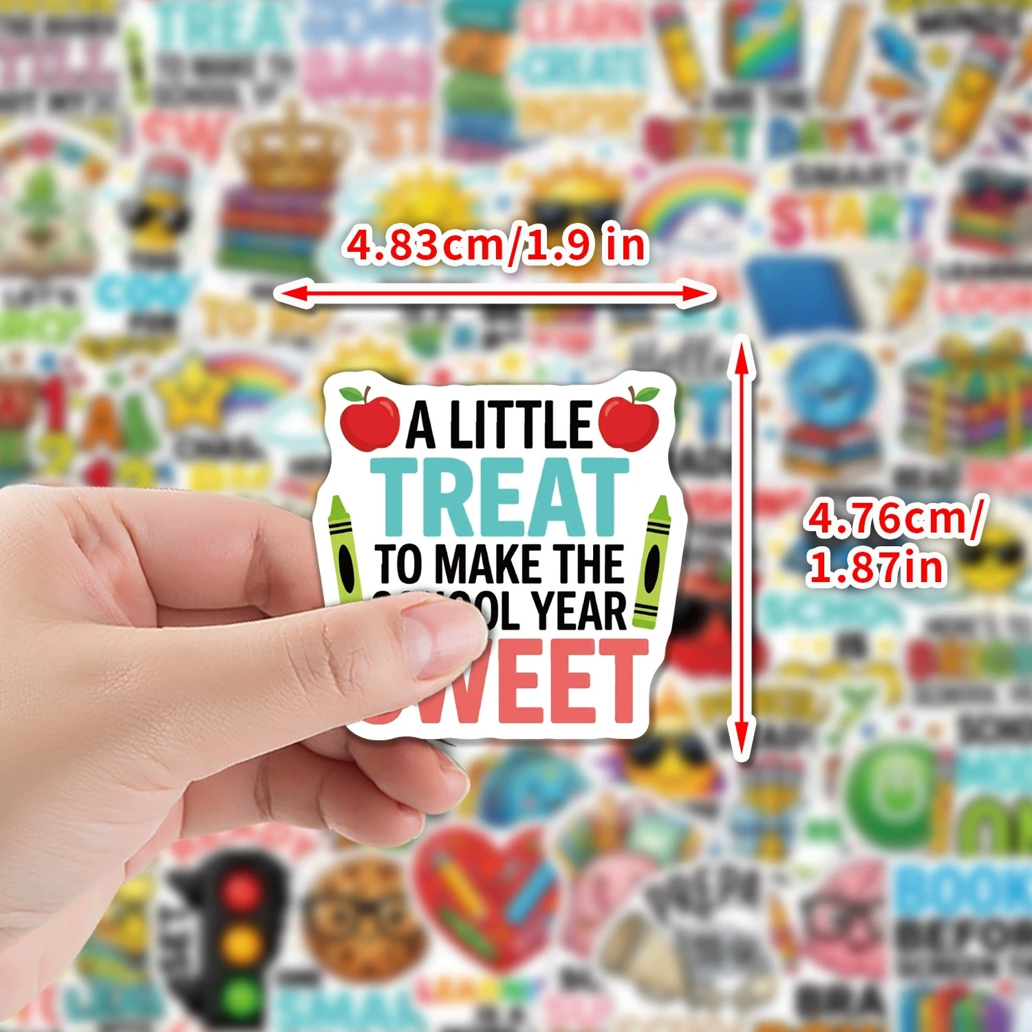 50Pcs Cute Colorful Back to School Doodle Waterproof Stickers for Water Bottle Skateboard Helmet DIY Creative Decor Decals