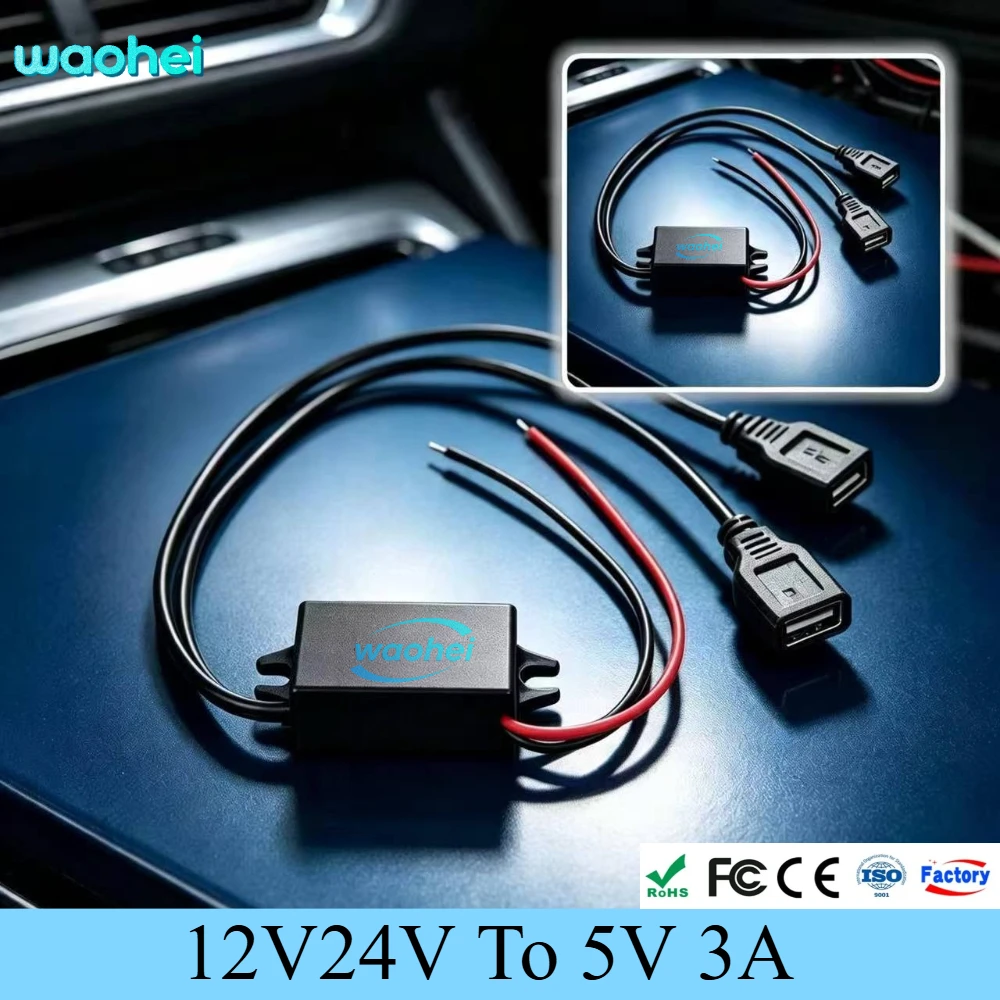 12V24V To 5V 3A Micro Mini USB DC-DC Step Down Voltage Power Supply Output Adapter Car Power Converter with Reverse Protection